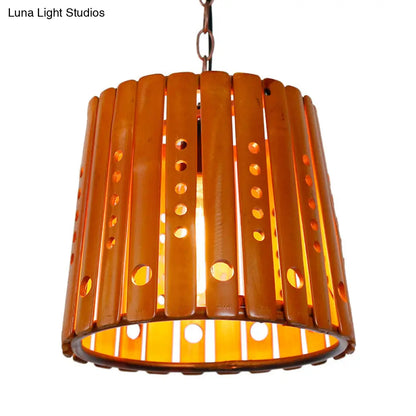 Contemporary Bamboo Pendant Lamp with Slatted Design - Brown