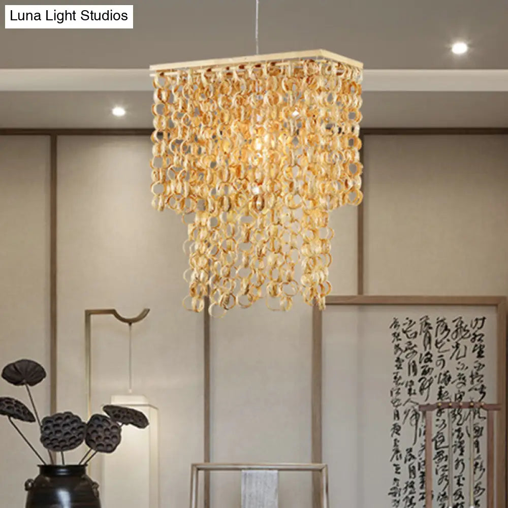 Contemporary Bamboo Pendant Light - 1-Light Down Lighting, Beige