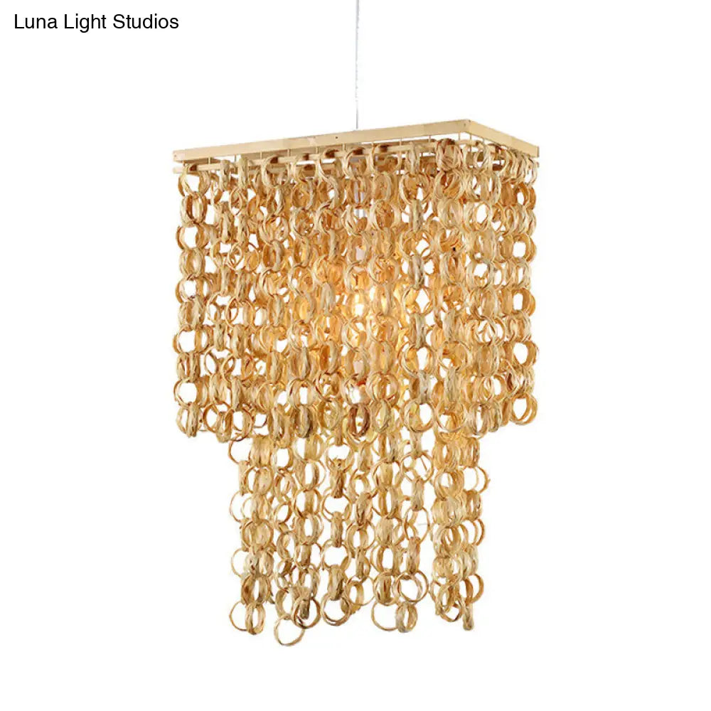 Contemporary Bamboo Pendant Light - 1-Light Down Lighting, Beige