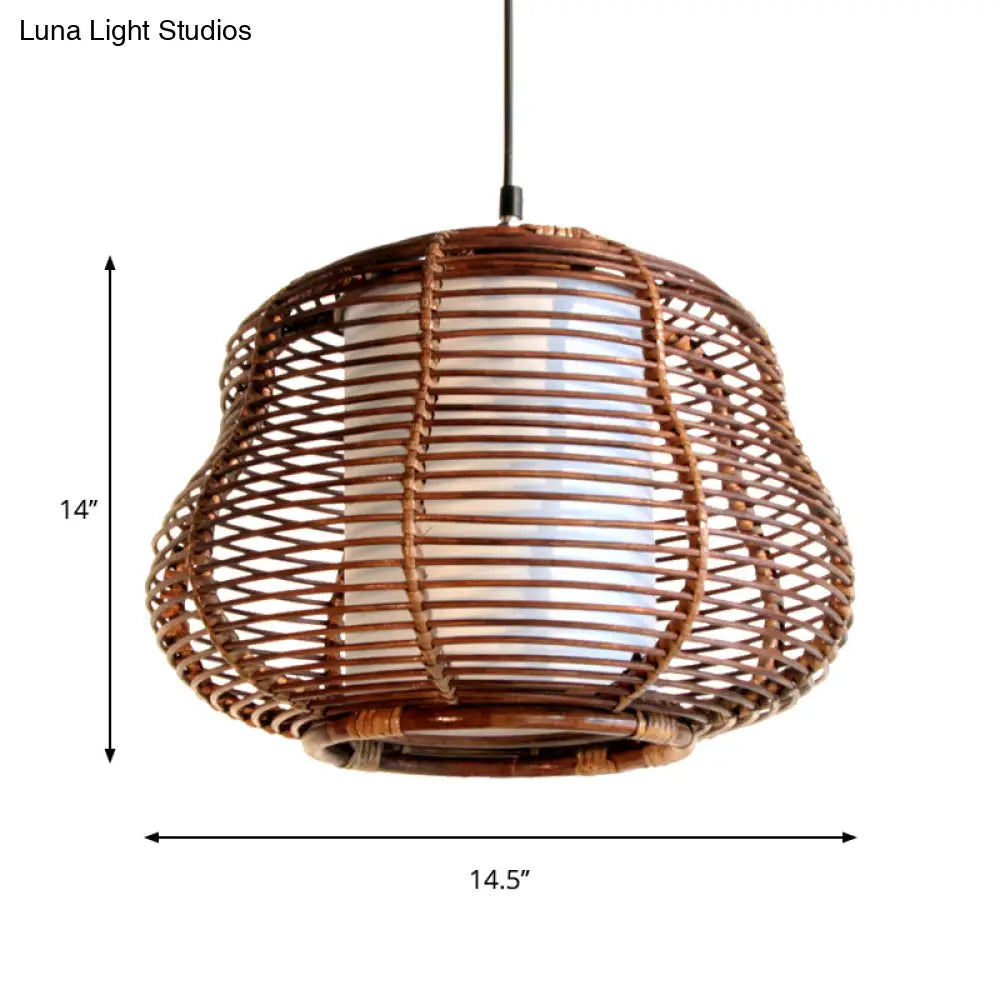 Contemporary Bamboo Pendant Light - Brown Suspension with Pear Head