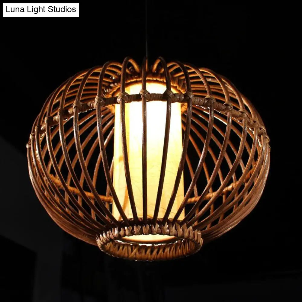 Contemporary Bamboo Pendant Light - Brown Suspension with Pear Head