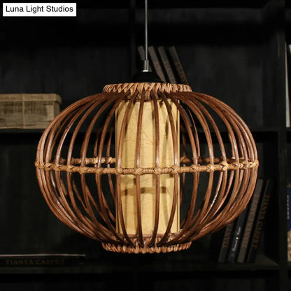 Contemporary Bamboo Pendant Light - Brown Suspension with Pear Head