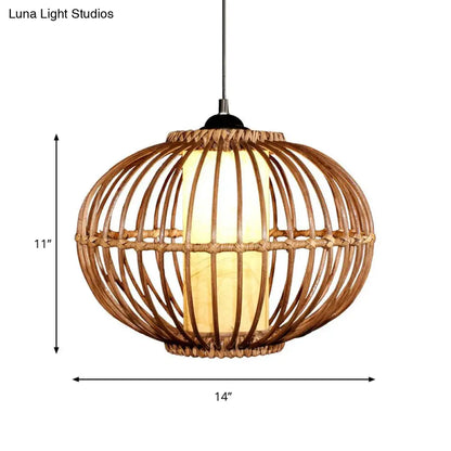 Contemporary Bamboo Pendant Light - Brown Suspension with Pear Head