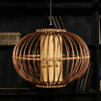 Contemporary Bamboo Pendant Light - Brown Suspension with Pear Head