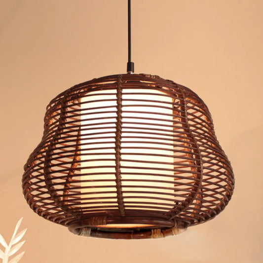 Contemporary Bamboo Pendant Light - Brown Suspension with Pear Head