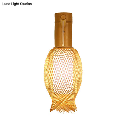 Aplique de pared contemporáneo de bambú DecorBites™ con pantalla cilíndrica blanca interior