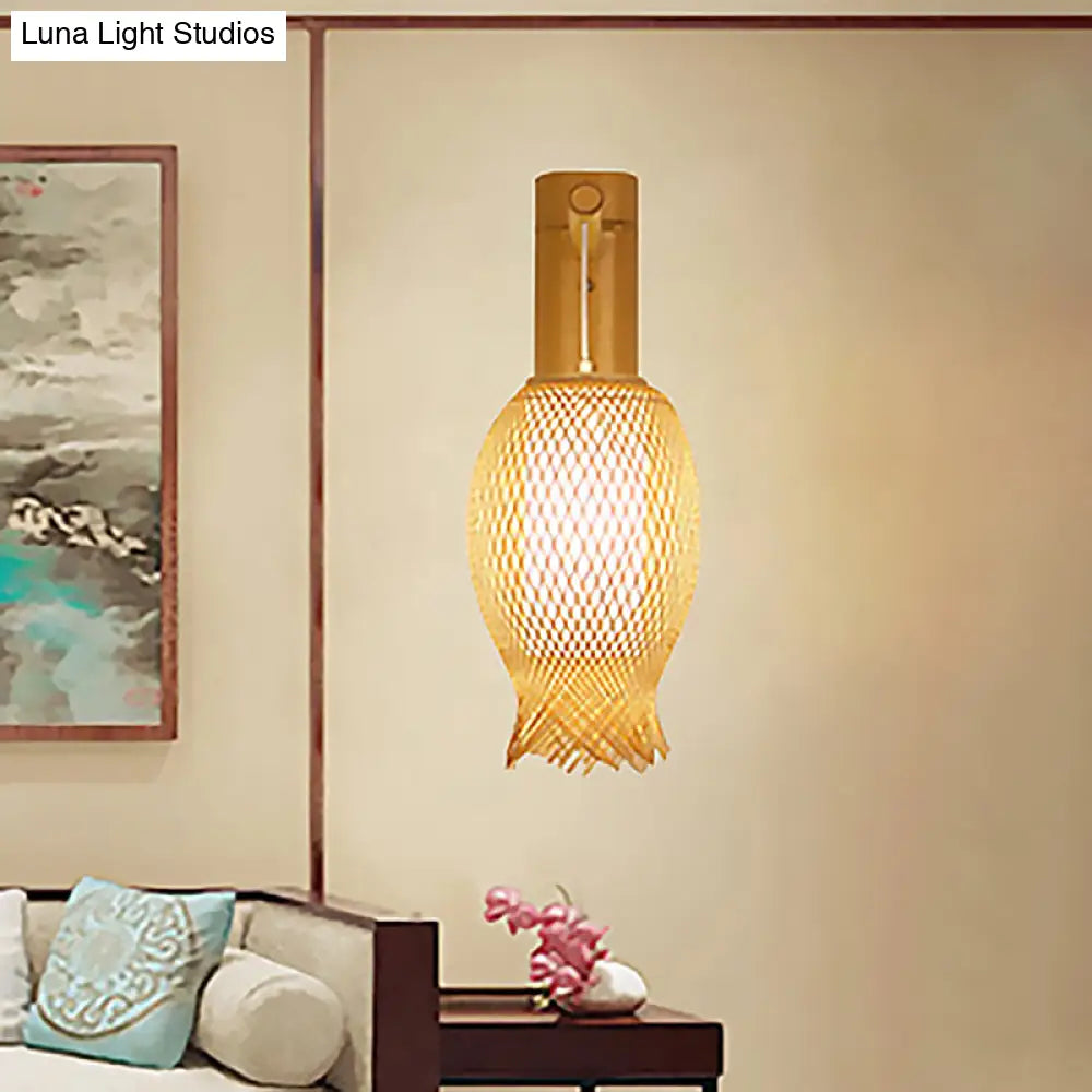 Aplique de pared contemporáneo de bambú DecorBites™ con pantalla cilíndrica blanca interior