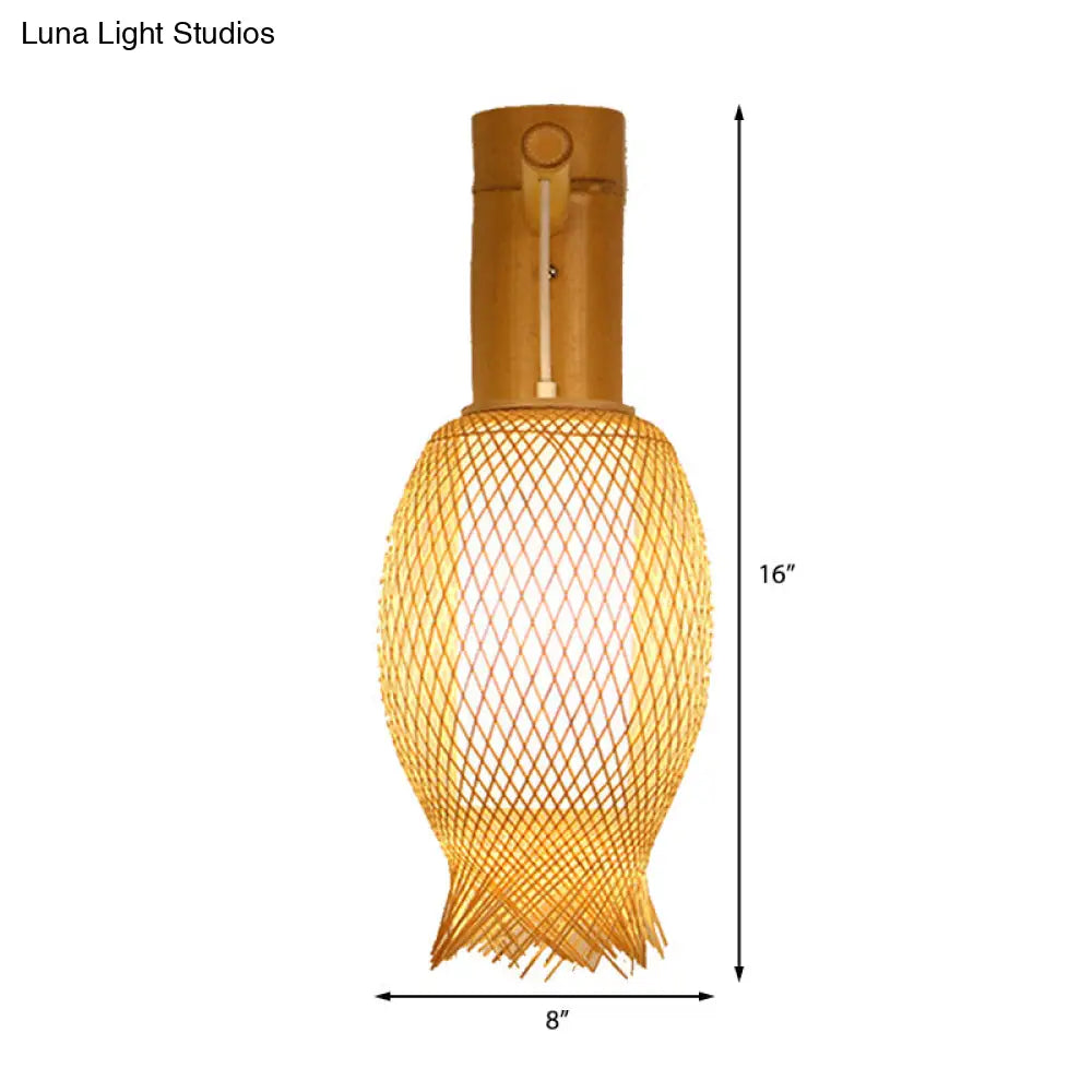 Aplique de pared contemporáneo de bambú DecorBites™ con pantalla cilíndrica blanca interior