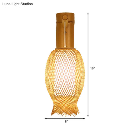 Aplique de pared contemporáneo de bambú DecorBites™ con pantalla cilíndrica blanca interior