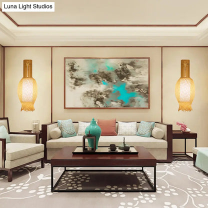 Aplique de pared contemporáneo de bambú DecorBites™ con pantalla cilíndrica blanca interior