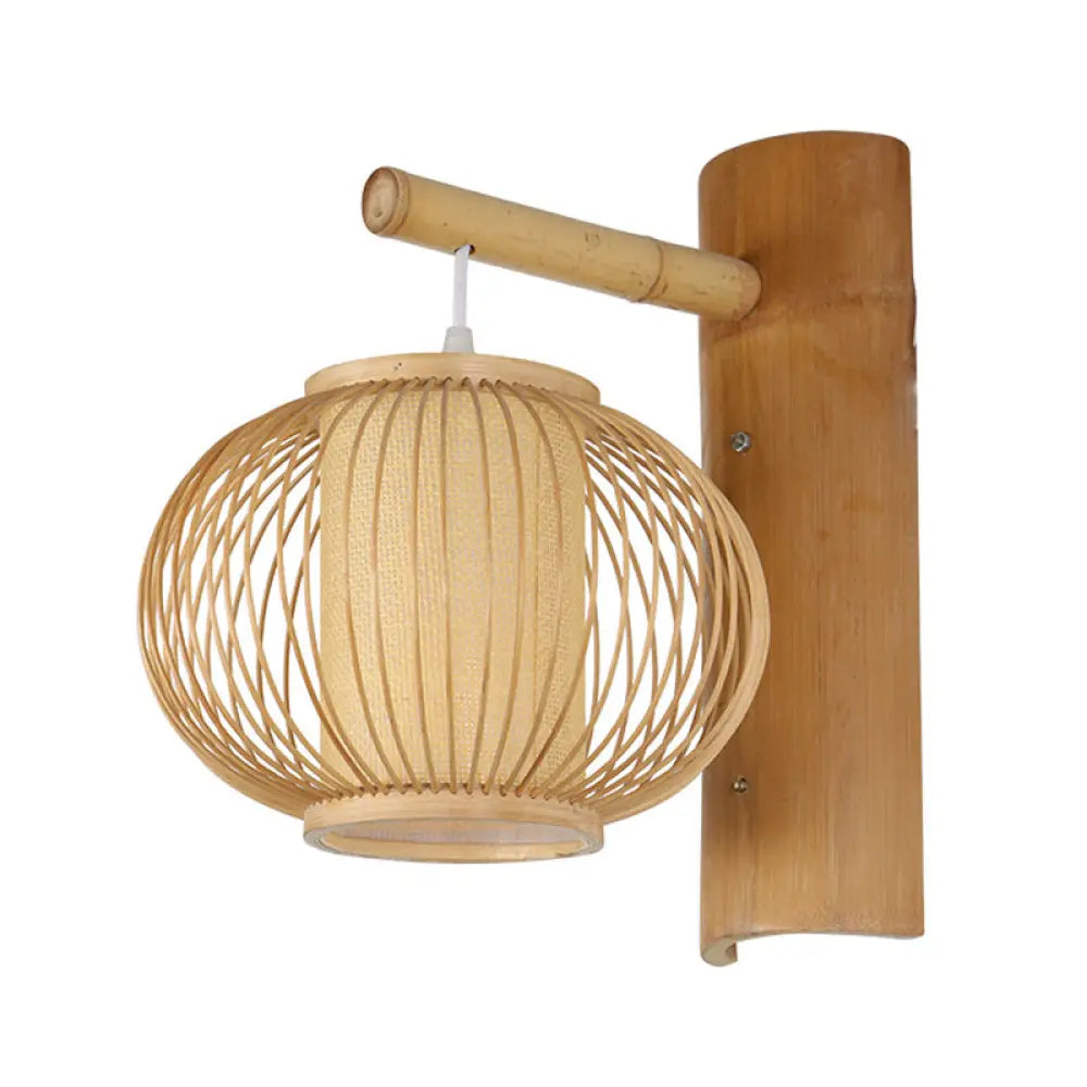 DecorBites™ DecorBites™ Contemporary Bamboo Wood Pumpkin Wall Lamp with Inner Cylinder Parchment Shade - 1 Bulb Sconce Light Fixture