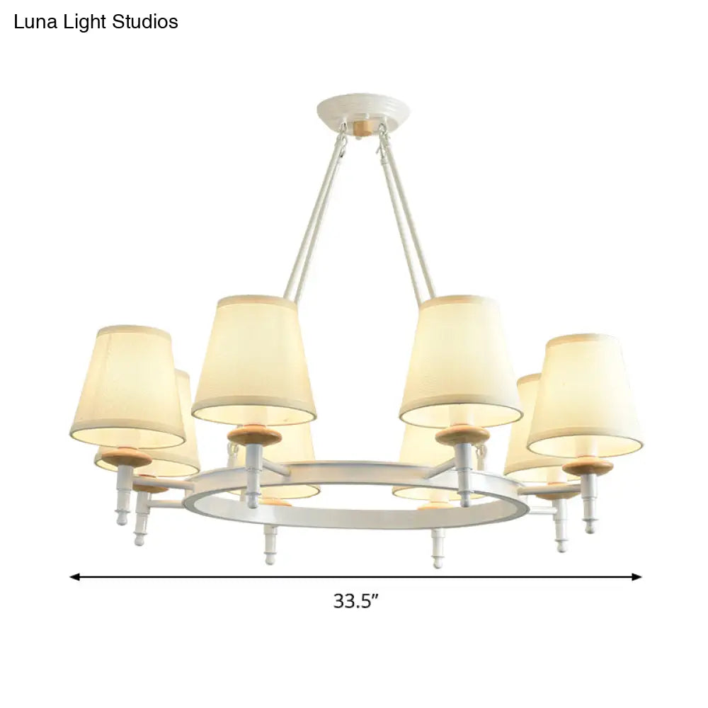 Lámpara colgante cilíndrica contemporánea con 8 cabezales de tela - Blanca