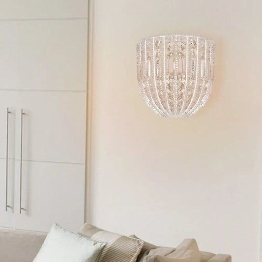 DecorBites™ DecorBites™ Contemporary Beaded Wall Sconce Light - Clear Crystal - Elegant 1-Head Wall Lamp for Living Room