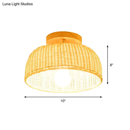 DecorBites™ DecorBites™ Contemporary Beige Bowl/Cylindrical Bamboo Ceiling Mount Light Fixture - 1 Head Semi-Mount Lighting