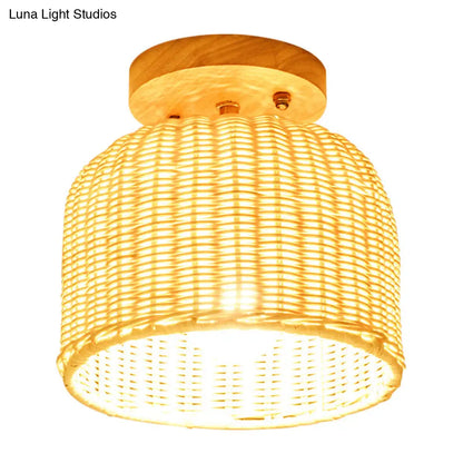 DecorBites™ DecorBites™ Contemporary Beige Bowl/Cylindrical Bamboo Ceiling Mount Light Fixture - 1 Head Semi-Mount Lighting