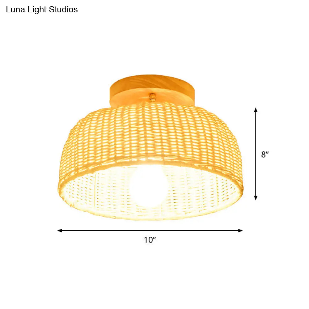 DecorBites™ DecorBites™ Contemporary Beige Bowl/Cylindrical Bamboo Ceiling Mount Light Fixture - 1 Head Semi-Mount Lighting