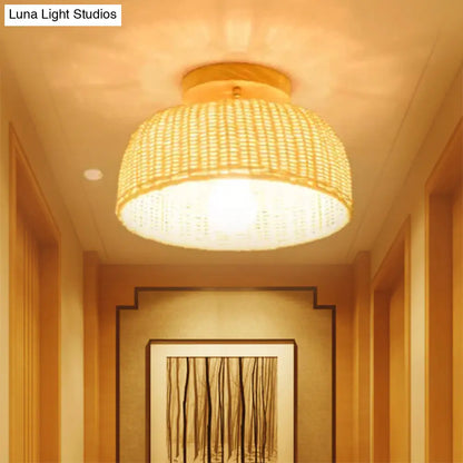 DecorBites™ DecorBites™ Contemporary Beige Bowl/Cylindrical Bamboo Ceiling Mount Light Fixture - 1 Head Semi-Mount Lighting