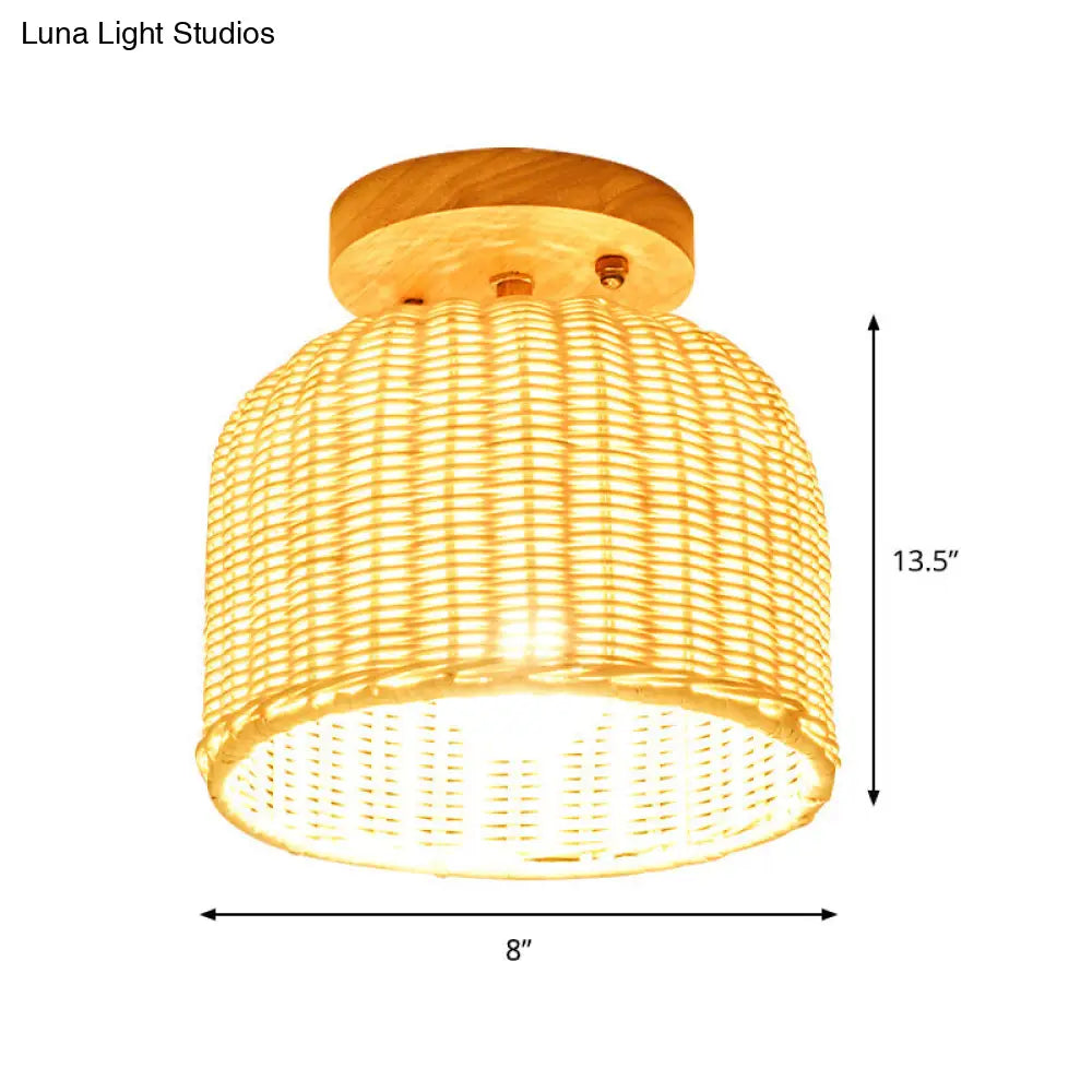 DecorBites™ DecorBites™ Contemporary Beige Bowl/Cylindrical Bamboo Ceiling Mount Light Fixture - 1 Head Semi-Mount Lighting