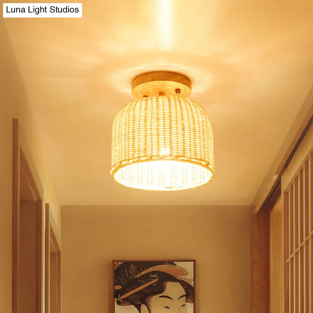 DecorBites™ DecorBites™ Contemporary Beige Bowl/Cylindrical Bamboo Ceiling Mount Light Fixture - 1 Head Semi-Mount Lighting