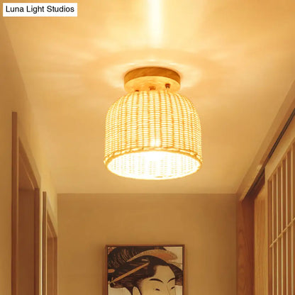 DecorBites™ DecorBites™ Contemporary Beige Bowl/Cylindrical Bamboo Ceiling Mount Light Fixture - 1 Head Semi-Mount Lighting