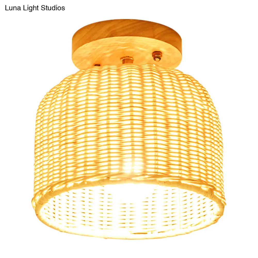 DecorBites™ DecorBites™ Contemporary Beige Bowl/Cylindrical Bamboo Ceiling Mount Light Fixture - 1 Head Semi-Mount Lighting