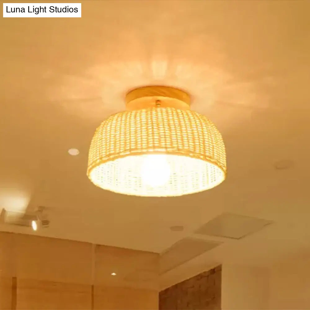 DecorBites™ DecorBites™ Contemporary Beige Bowl/Cylindrical Bamboo Ceiling Mount Light Fixture - 1 Head Semi-Mount Lighting