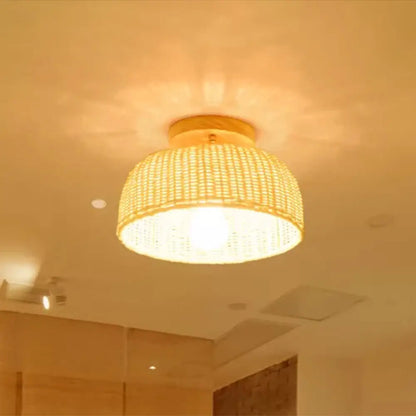 DecorBites™ DecorBites™ Contemporary Beige Bowl/Cylindrical Bamboo Ceiling Mount Light Fixture - 1 Head Semi-Mount Lighting