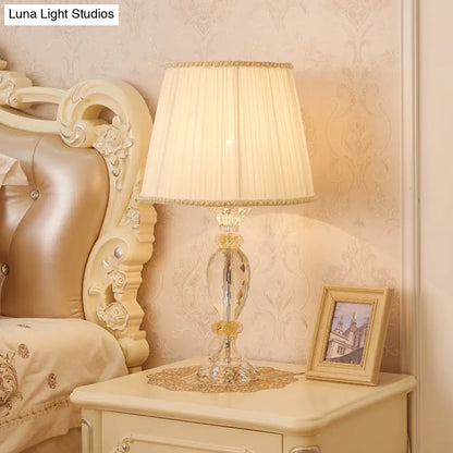 Contemporary Beige Crystal Reading Lamp: Jar Shape, Faceted Design with Task Lighting