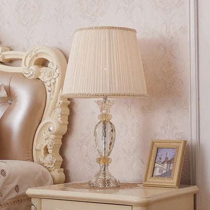 Contemporary Beige Crystal Reading Lamp: Jar Shape, Faceted Design with Task Lighting