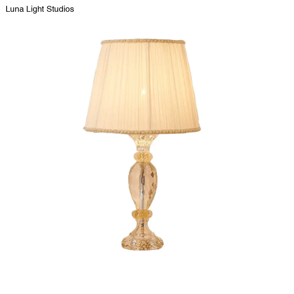 Contemporary Beige Crystal Reading Lamp: Jar Shape, Faceted Design with Task Lighting