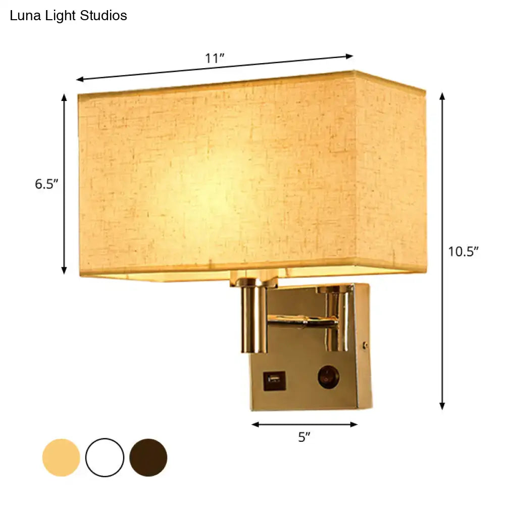 Contemporary beige fabric wall lamp with gold finish and usb port for bedroom lighting and charging needs