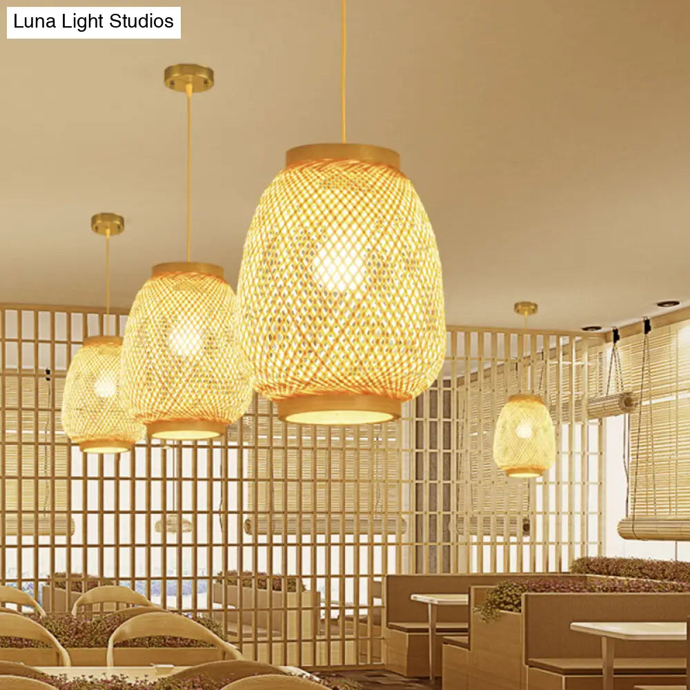 Contemporary Beige Lantern Pendant Light for Restaurants - 1-Light Ceiling Fixture