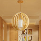 Contemporary Beige Orb/Hat Hanging Lamp - Wood Ceiling Pendant Light for Restaurants