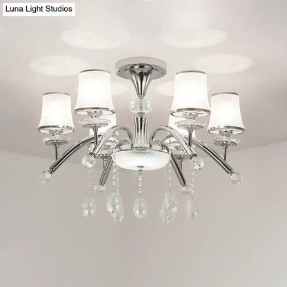 DecorBites™ DecorBites™ Contemporary Bell Semi Flush Mount Light with Crystal Drop - 6-Bulb Chrome Flush Light in Frosted Glass