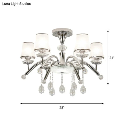 DecorBites™ DecorBites™ Contemporary Bell Semi Flush Mount Light with Crystal Drop - 6-Bulb Chrome Flush Light in Frosted Glass