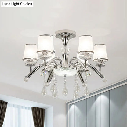 DecorBites™ DecorBites™ Contemporary Bell Semi Flush Mount Light with Crystal Drop - 6-Bulb Chrome Flush Light in Frosted Glass