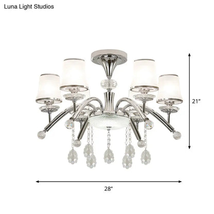 DecorBites™ DecorBites™ Contemporary Bell Semi Flush Mount Light with Crystal Drop - 6-Bulb Chrome Flush Light in Frosted Glass