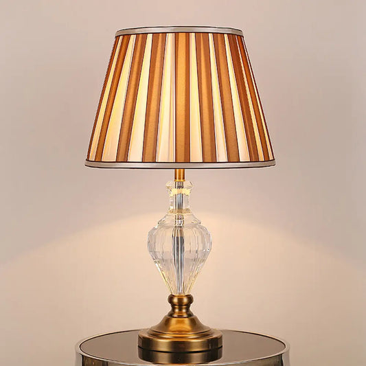 Contemporary Beveled Crystal Desk Lamp with Curved Design – 1 Head Reading Light in Brown