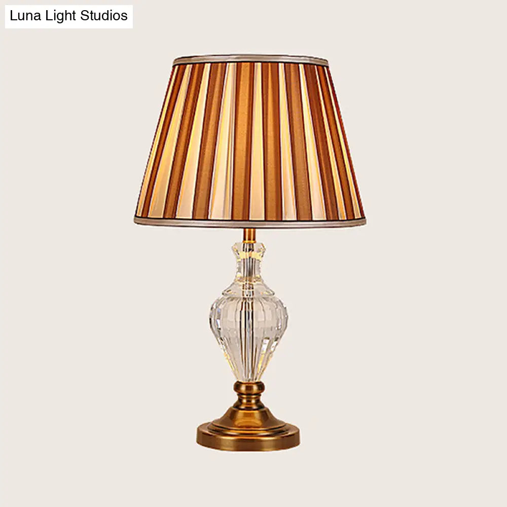 Contemporary Beveled Crystal Desk Lamp with Curved Design – 1 Head Reading Light in Brown