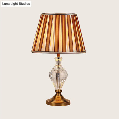 Contemporary Beveled Crystal Desk Lamp with Curved Design – 1 Head Reading Light in Brown