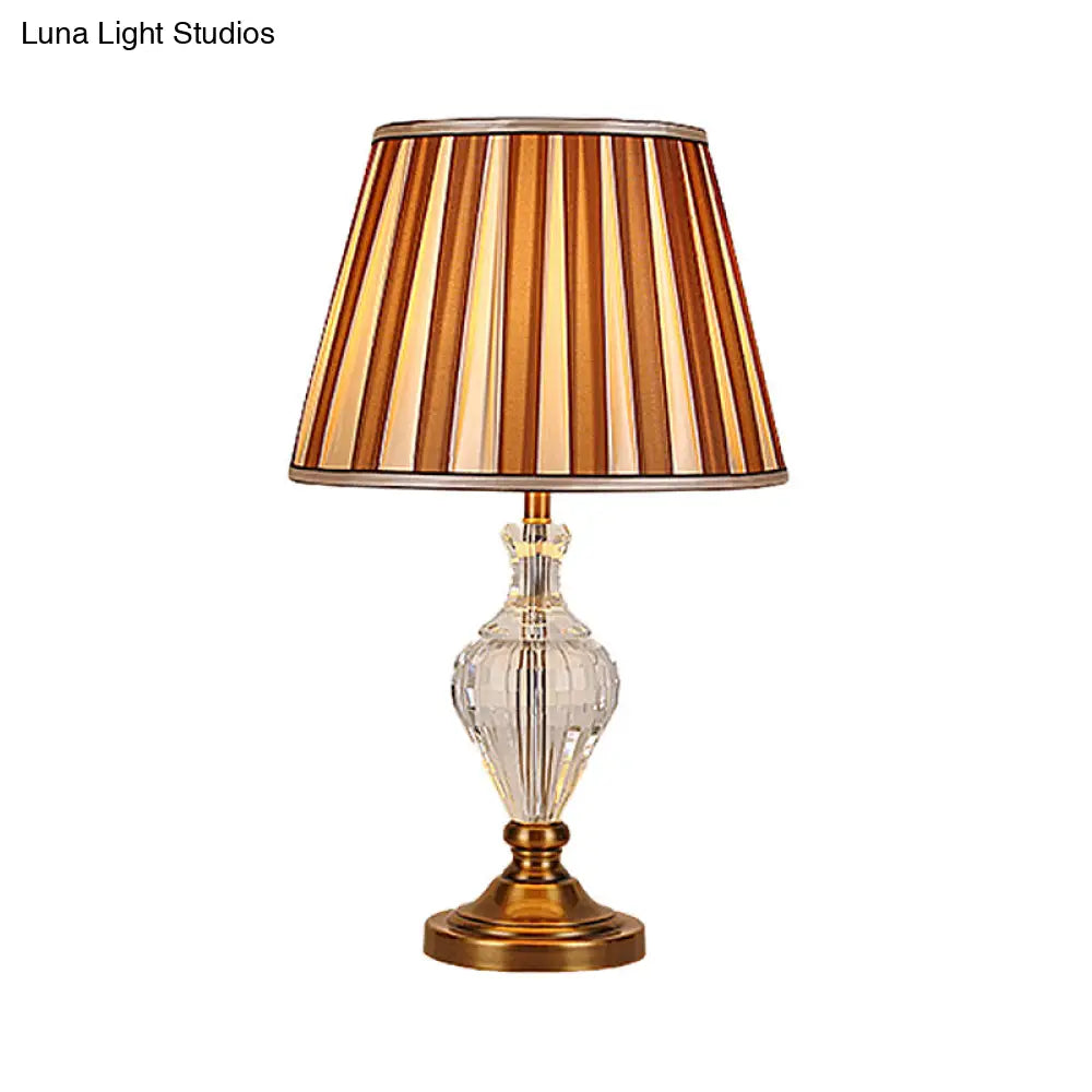 Contemporary Beveled Crystal Desk Lamp with Curved Design – 1 Head Reading Light in Brown