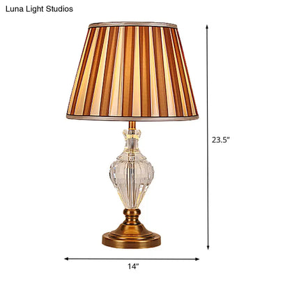 Contemporary Beveled Crystal Desk Lamp with Curved Design – 1 Head Reading Light in Brown