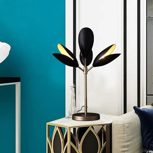 Contemporary Black and Gold Branch Nightstand Lamp with 4 Lights – Perfect for Living Room