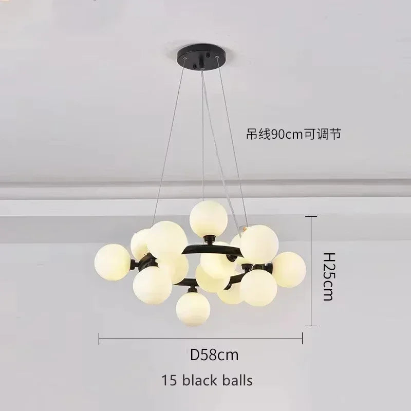 Contemporary Black and Gold Chandelier - White Glass Ball - Black 15 heads4 / Neutral light - Chandelier