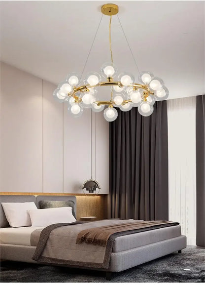 Contemporary Black and Gold Chandelier - White Glass Ball - Chandelier