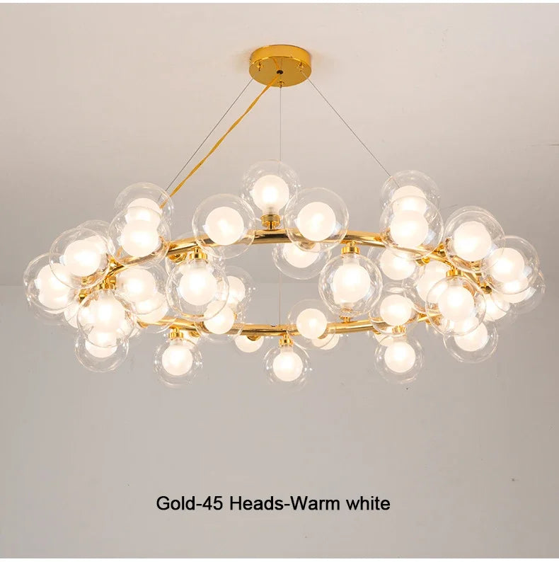 Contemporary Black and Gold Chandelier - White Glass Ball - Chandelier