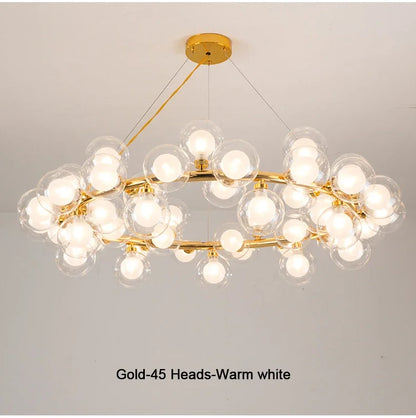 Contemporary Black and Gold Chandelier - White Glass Ball - Chandelier