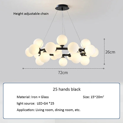 Contemporary Black and Gold Chandelier - White Glass Ball - Chandelier