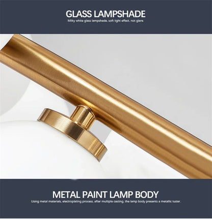 Contemporary Black and Gold Chandelier - White Glass Ball - Chandelier