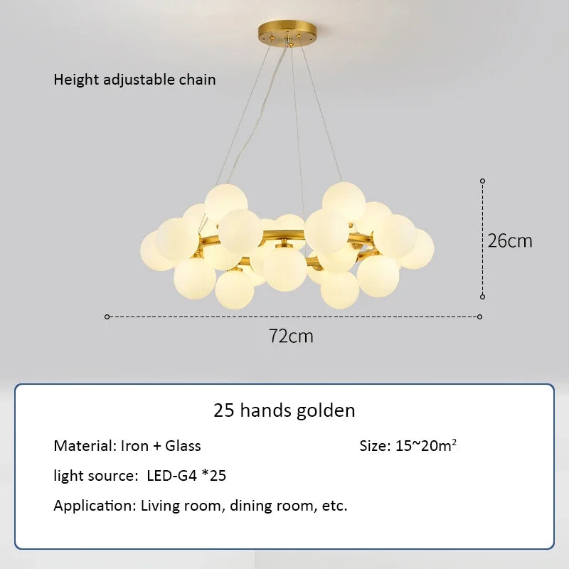 Contemporary Black and Gold Chandelier - White Glass Ball - Chandelier